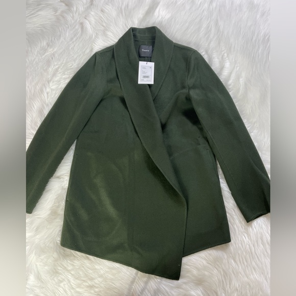 NWT $595 Theory Sileena Shawl Winsome 2 Wool-Cashmere Coat Forest Green - Picture 4 of 5
